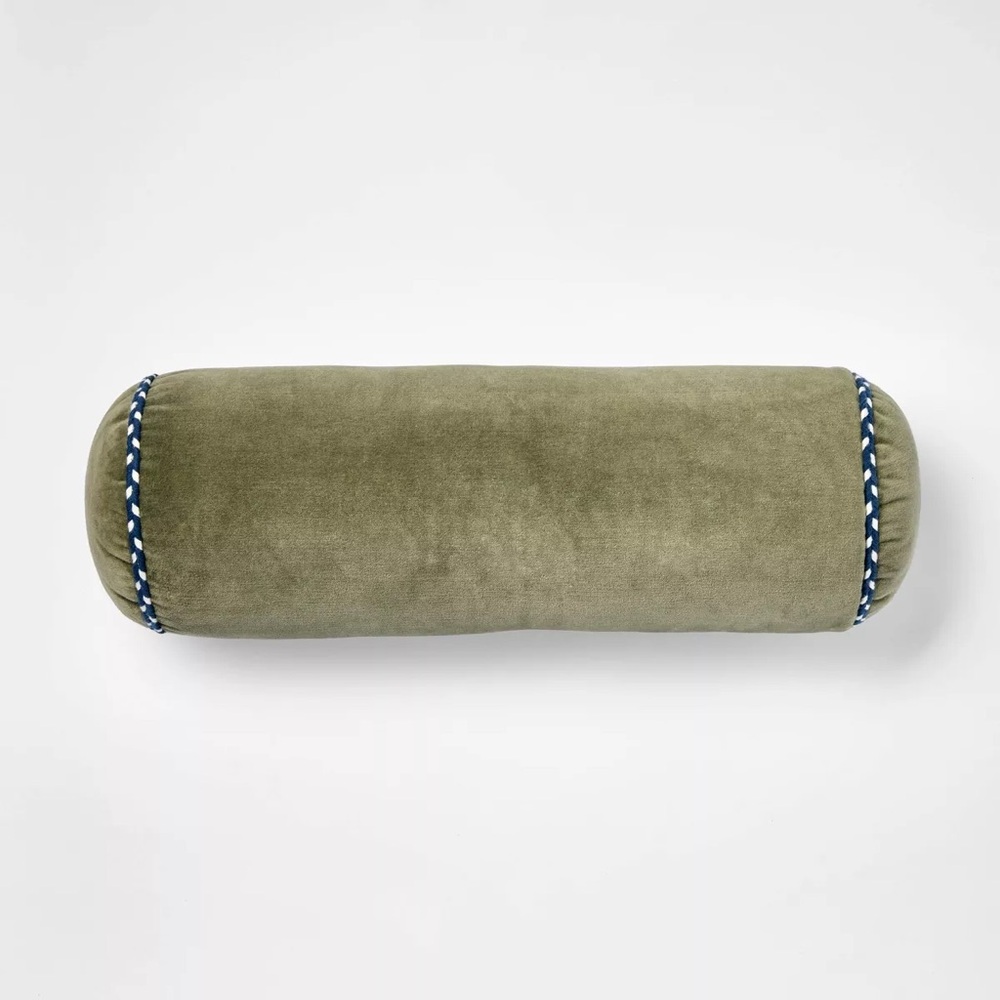 7"x18" Bolster with Piping Velvet Throw Pillow Green Threshold with Studio McGee